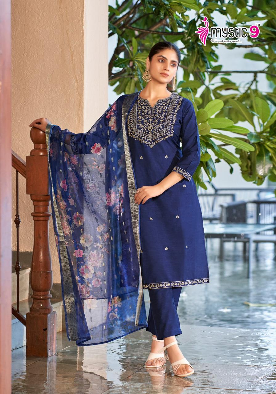 Fiza Vol 1 By Mystic 9 Silk Embroidery Kurti With Bottom Dupatta Wholesale Shop In Surat
